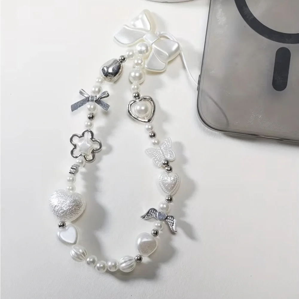 NEW 2pc Phone Accessory Bundle Crystal Ring Holder + Pearl Beaded Charm Strap